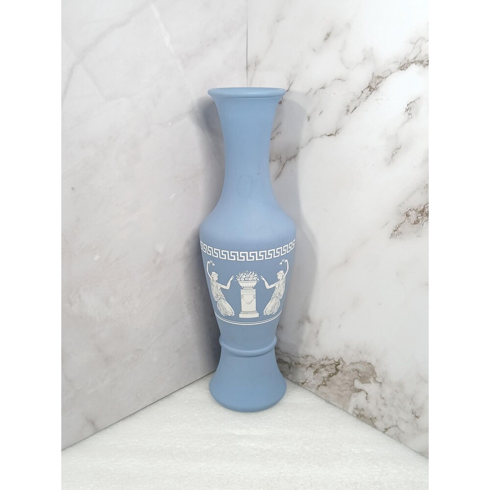 Blue Grecian Motif Neoclassical Vase 11"